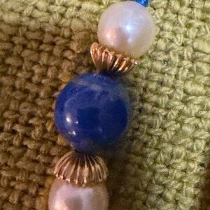 Authentic 14k gold, lapis and Pearl Bead Drop Earrings - Elegant Women's Jewelry